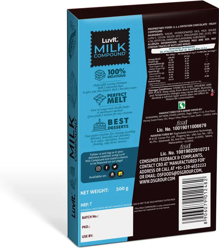 LuvIt Cocoa Crush - Milk Compound Bar | Perfect for Baking, Frosting, Chocolate Making Bars  (500 g)
