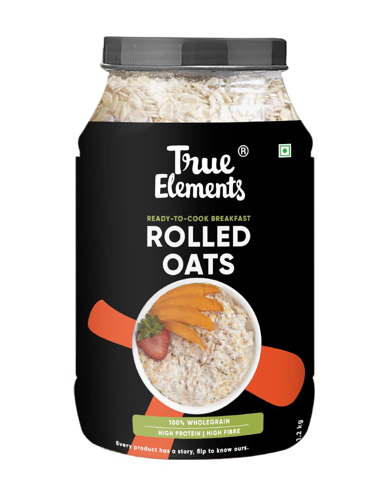 True Elements Rolled Oats 1.2 kg - Diet Food | 100% Wholegrain | Jumbo Oats useful for oatmeal