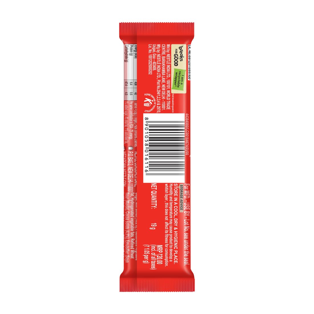 KIT KAT 2 Fingers, Choco Coated Wafer Bar, 19g, Pack