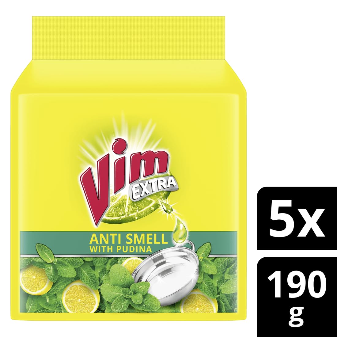 Vim Pudina Fresh Dishwash Bar || 190 g (Buy 4 Get 1 Free)