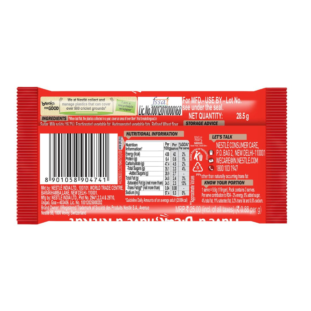 KIT KAT 3 Fingers, Choco Coated Wafer Bar, 28.5g, Pack