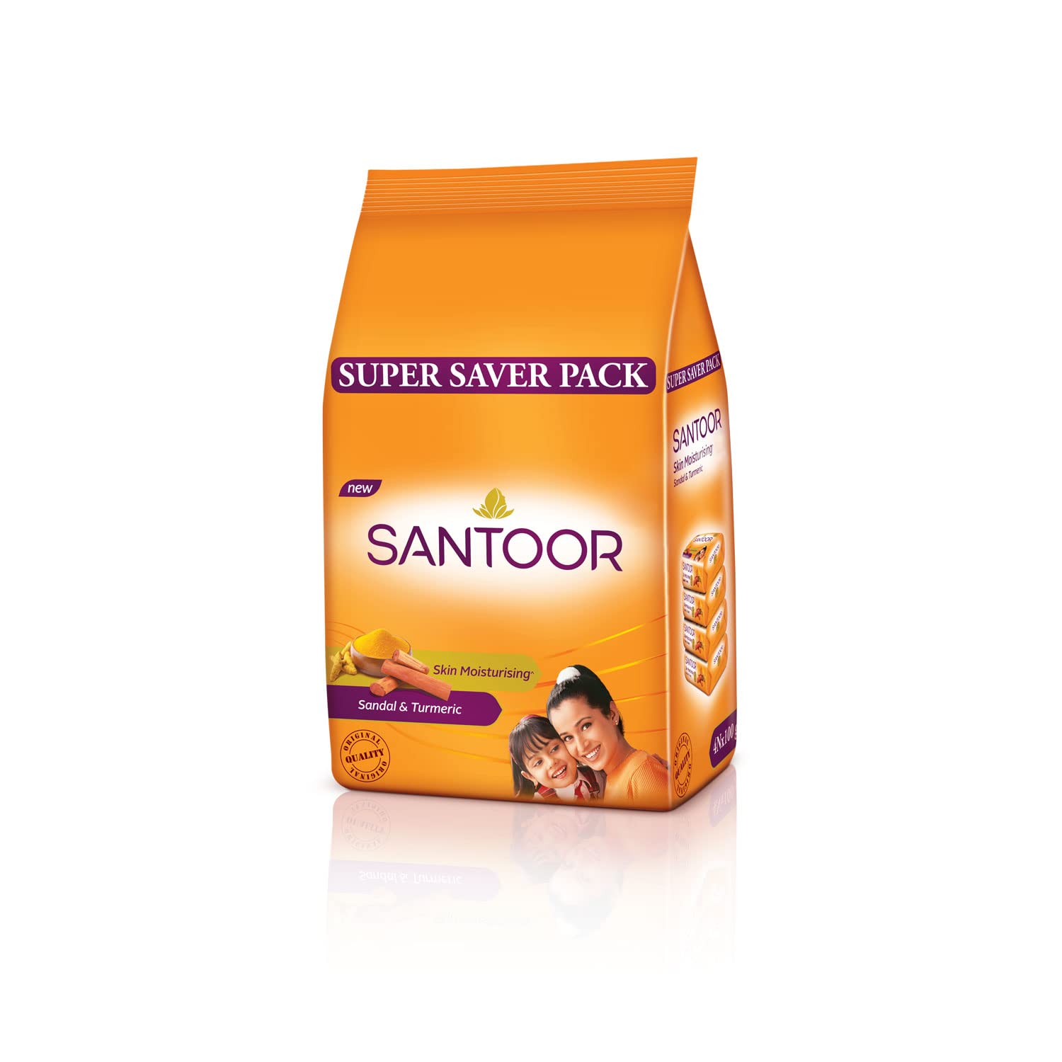 Santoor Skin Moisturizing Sandal & Turmeric  For All Skin Types| Pack of 4, 100g