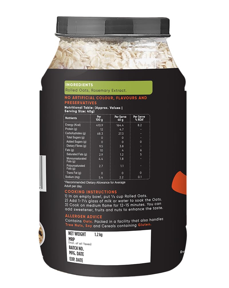 True Elements Rolled Oats 1.2 kg - Diet Food | 100% Wholegrain | Jumbo Oats useful for oatmeal