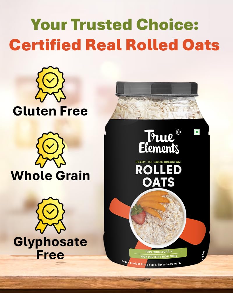 True Elements Rolled Oats 1.2 kg - Diet Food | 100% Wholegrain | Jumbo Oats useful for oatmeal