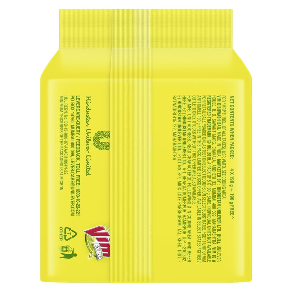 Vim Pudina Fresh Dishwash Bar || 190 g (Buy 4 Get 1 Free)