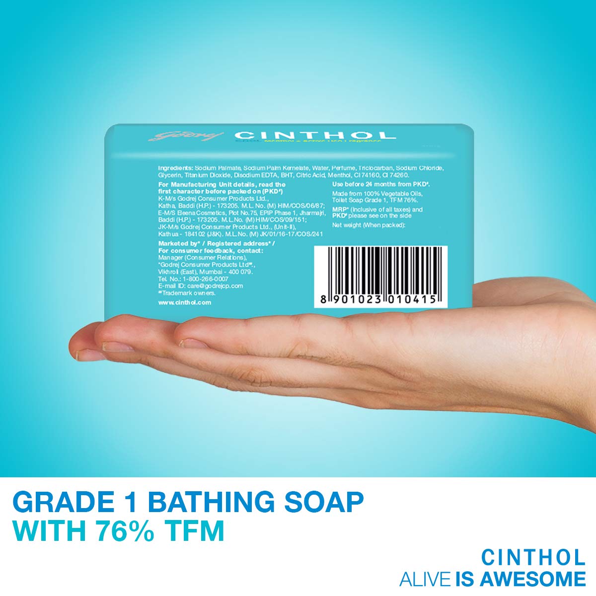 Cinthol Cool Soap, 100g | with Icy-cool Menthol |  For All Skin