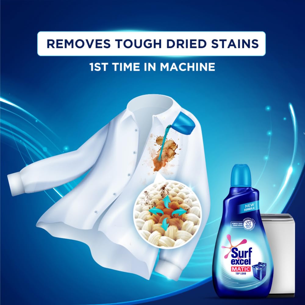 Surf Excel Matic Top Load Liquid Detergent 3.2 L Refill, Designed for Tough Stain Removal on Laundry in Washing Machines - Mega Pack (Package may differ)