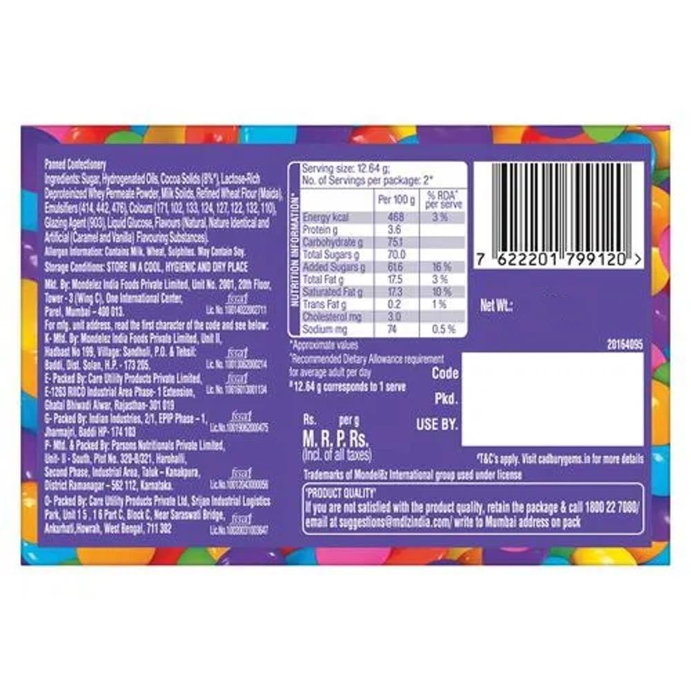 Cadbury Gems Chocolate, 28.48g Carton Pack