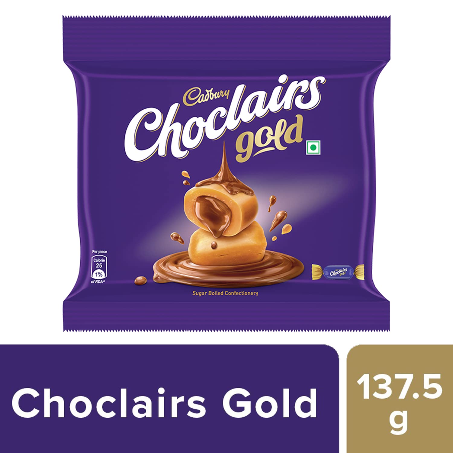 Cadbury Choclairs Chocolate Gold Candy, 137 G|25 Pieces - 5.5 Gram Each