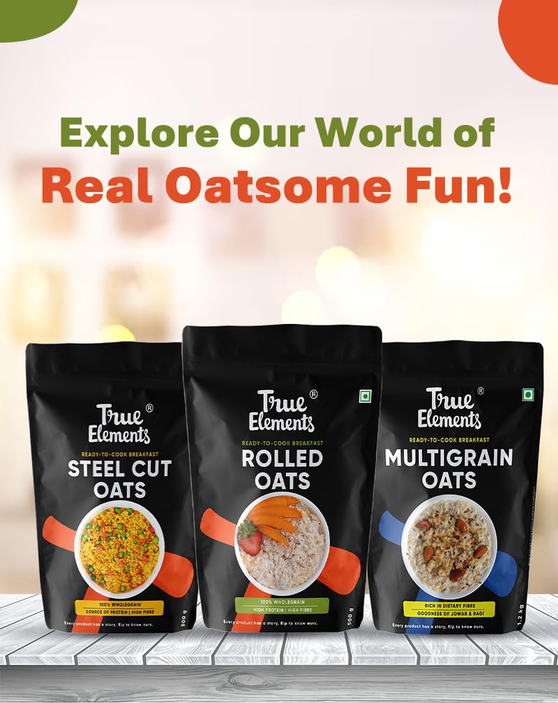True Elements Rolled Oats 1.2 kg - Diet Food | 100% Wholegrain | Jumbo Oats useful for oatmeal
