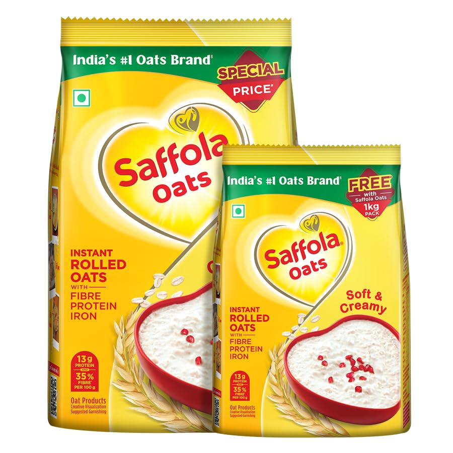 Saffola Oats | 1kg with 300g Free| Instant Rolled |Soft & Creamy |