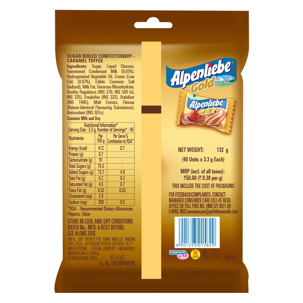 Alpenliebe Gold, Caramel Candy, 132 g (40 Pieces)