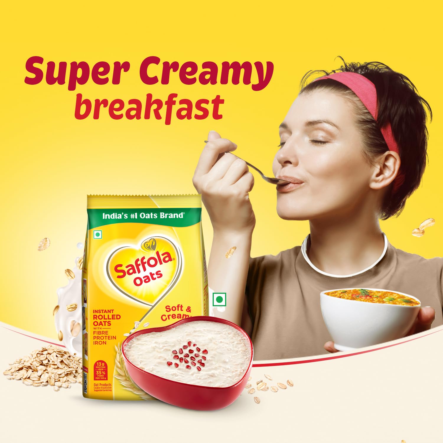 Saffola Oats | 1kg with 300g Free| Instant Rolled |Soft & Creamy |
