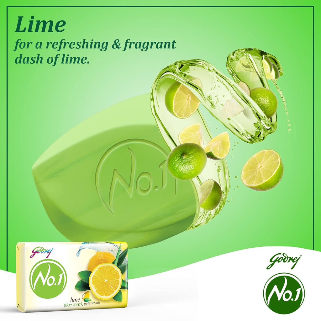 Godrej No.1 Lime & Aloe Vera (150g),  - High TFM (Grade 1 Soap), Long-Lasting Fragrance