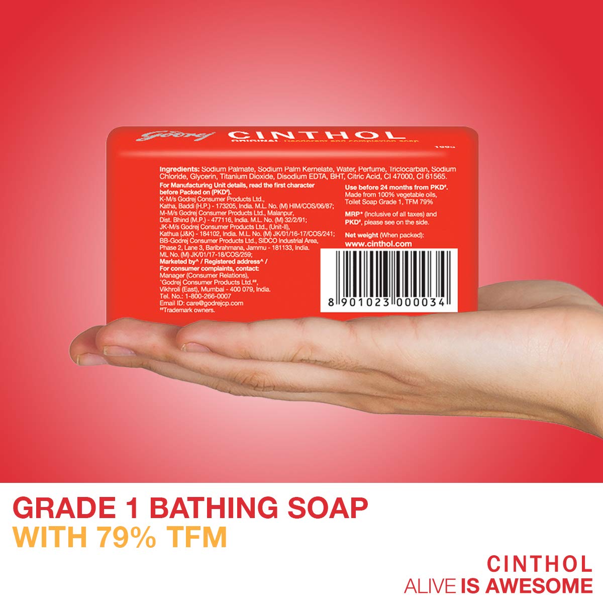 Cinthol Original Bath Soap 99.9% Germ Protection, 100G