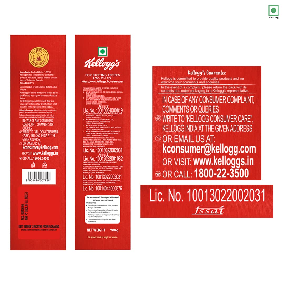 Kellogg's Oats Rolled Oats High in Protein and Fibre