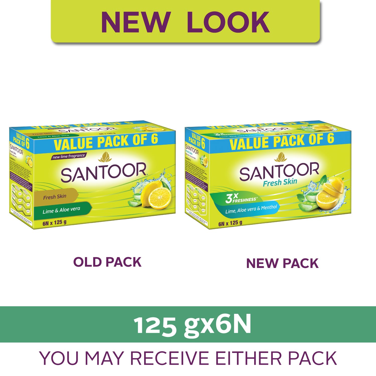 Santoor Fresh Skin Aloe Vera & Lime Soap | 125g, Pack of 6