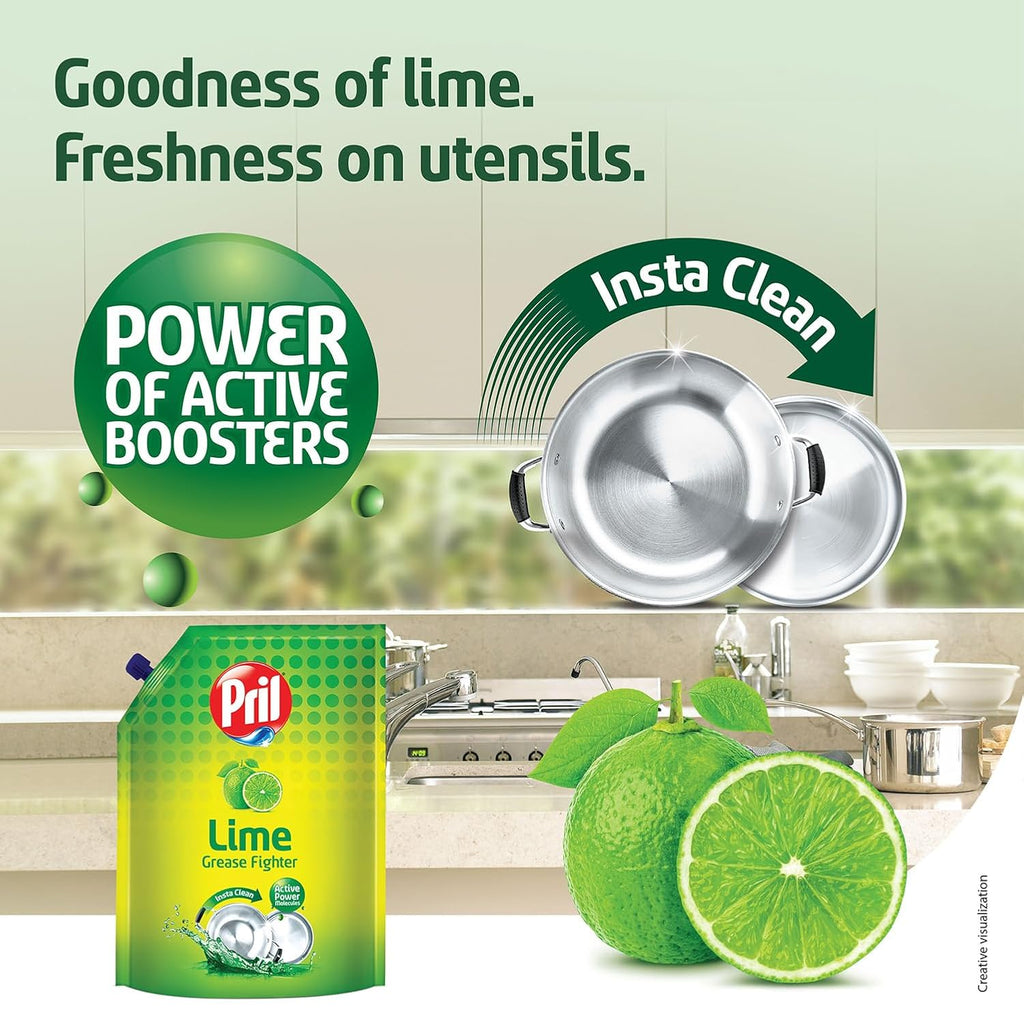 Pril Lime Liquid Dishwash Gel  105ml + 35ml extra Pouch
