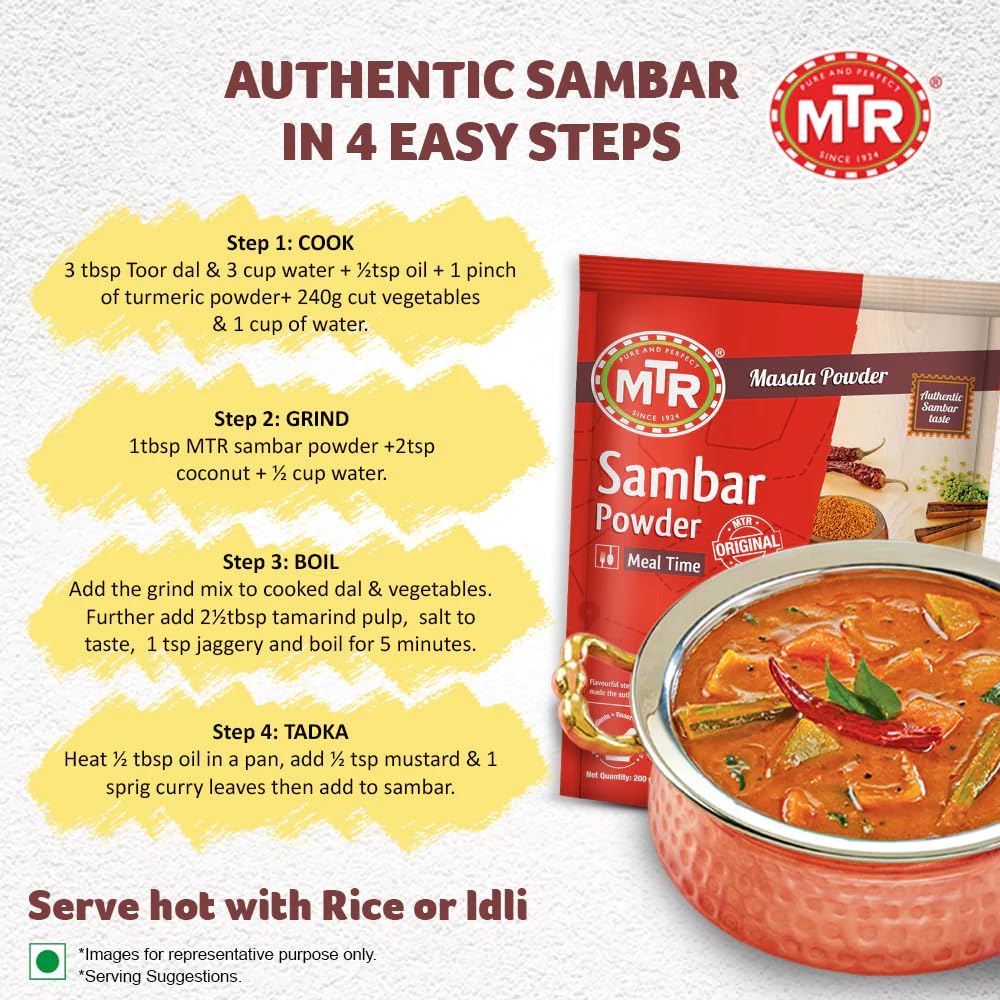 MTR Sambar Powder | Traditional Masalas | Authentic Recipe | 200g