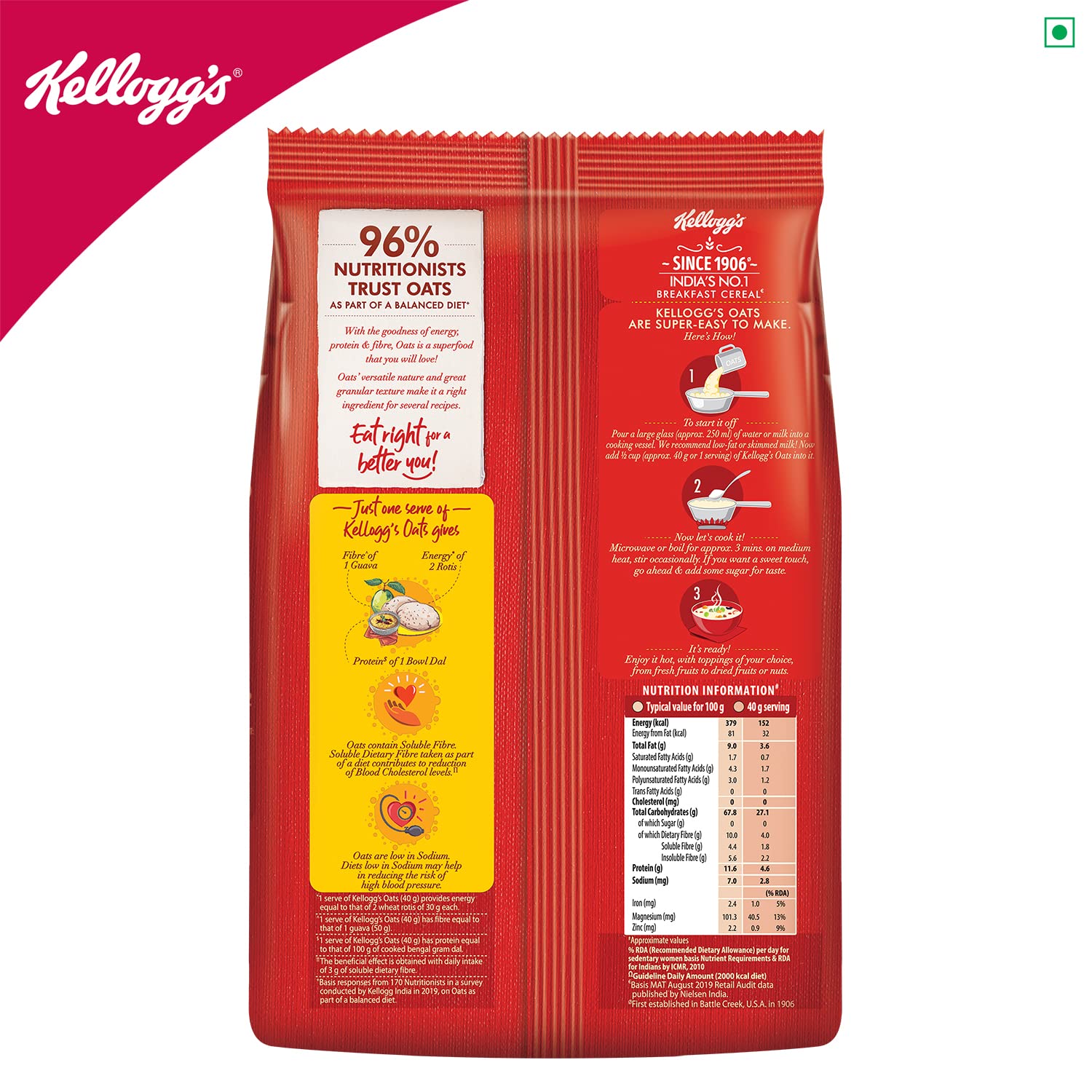 Kellogg's Oats, Rolled Oats, 900gram/990gram Pack