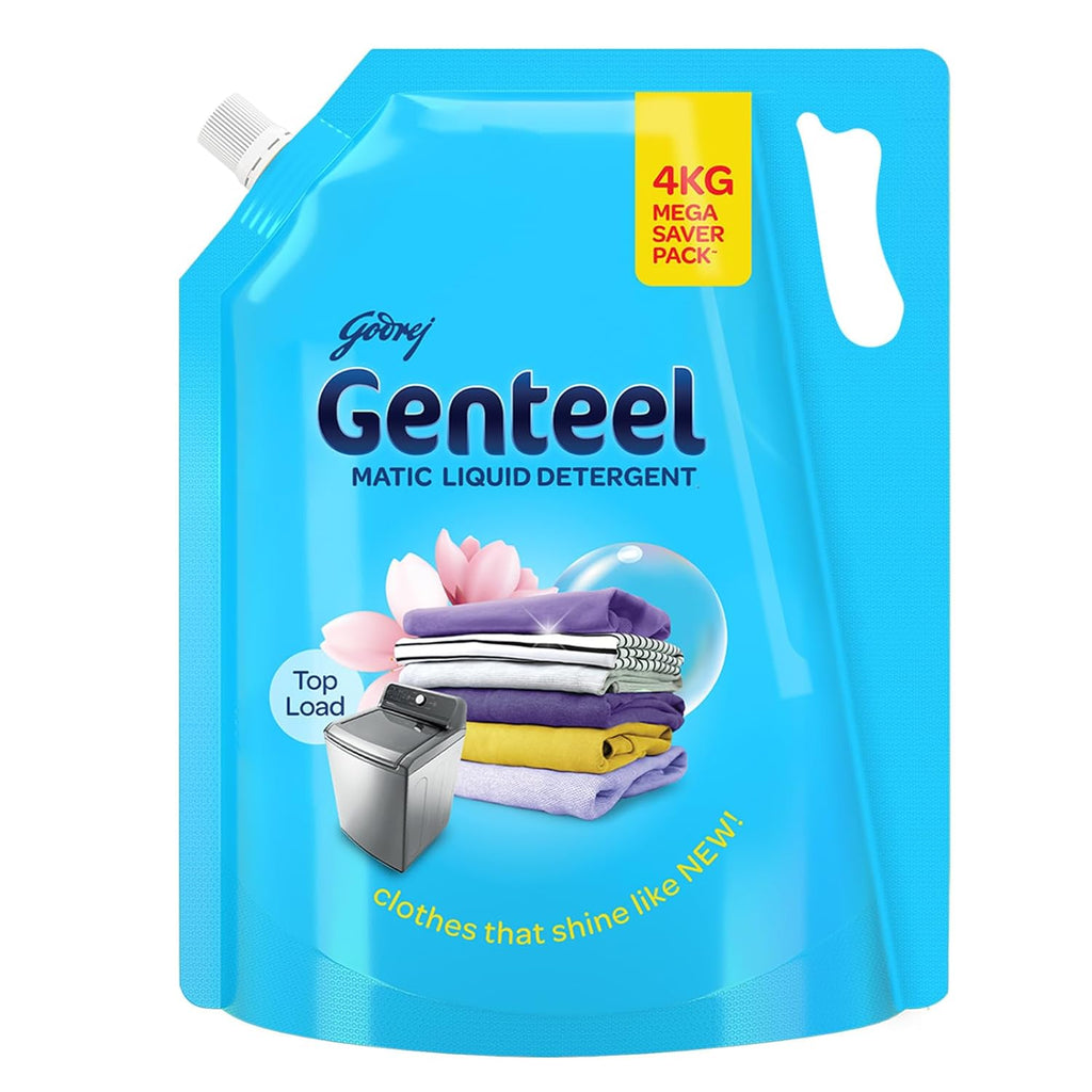 Genteel Matic Liquid Detergent Refill Pouch for Top load Washing - 2kg | No Soda Formula | with Added Fabric Conditioner