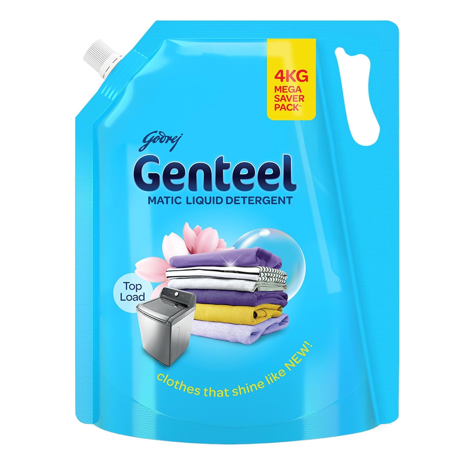 Genteel Matic Liquid Detergent Refill Pouch for Top load Washing - 2kg | No Soda Formula | with Added Fabric Conditioner