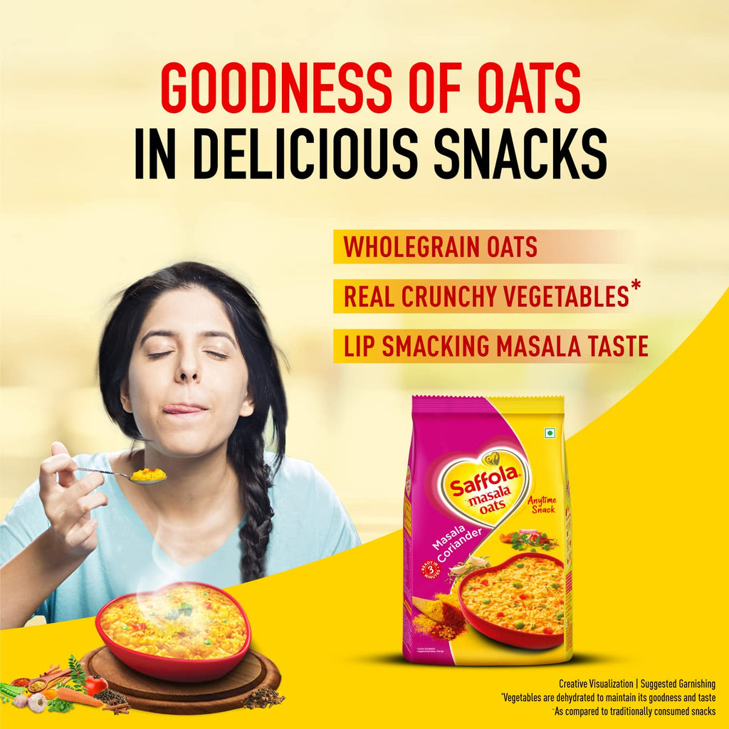 Saffola Masala Oats|38g| Masala Coriander | Tasty, Anytime Snack | Ready in 3 mins