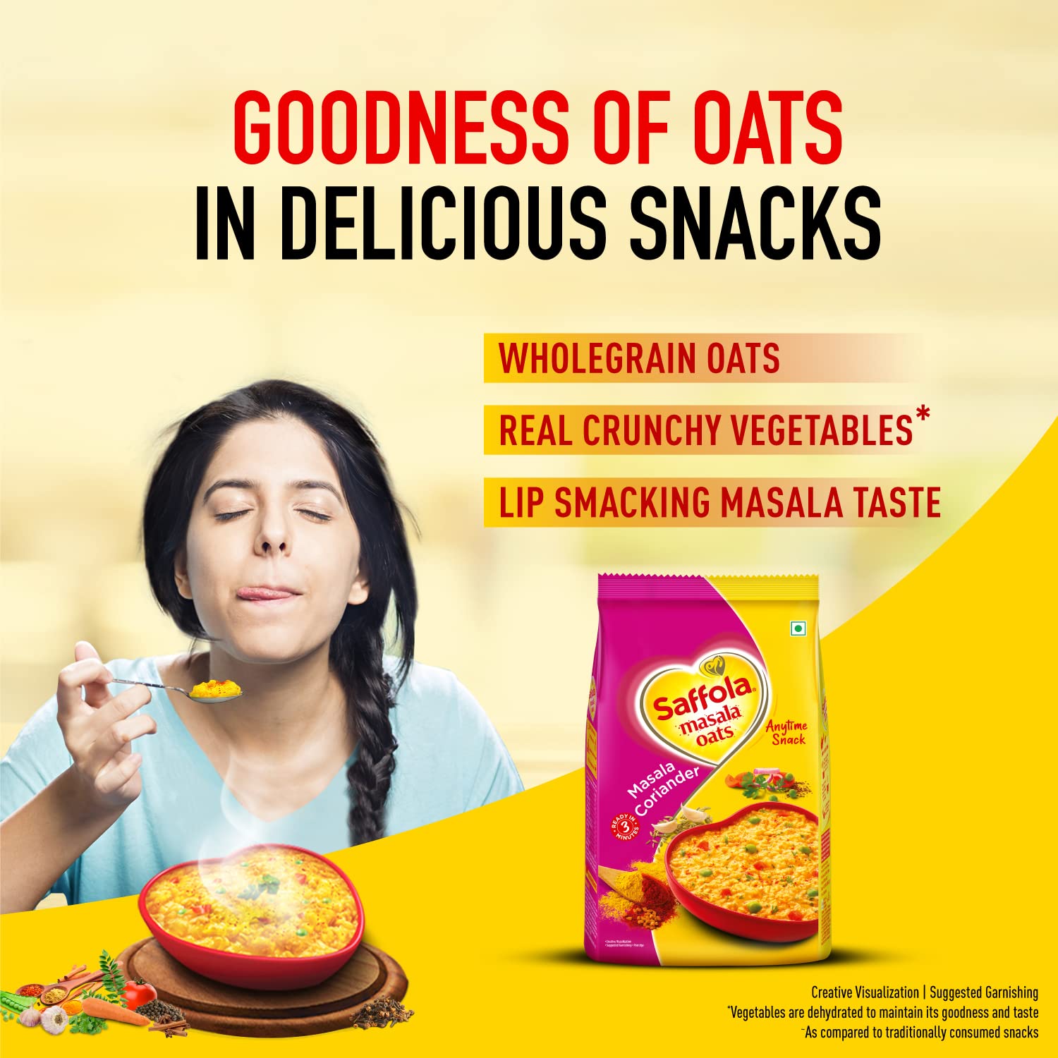 Saffola Masala Oats|38g| Masala Coriander | Tasty, Anytime Snack | Ready in 3 mins