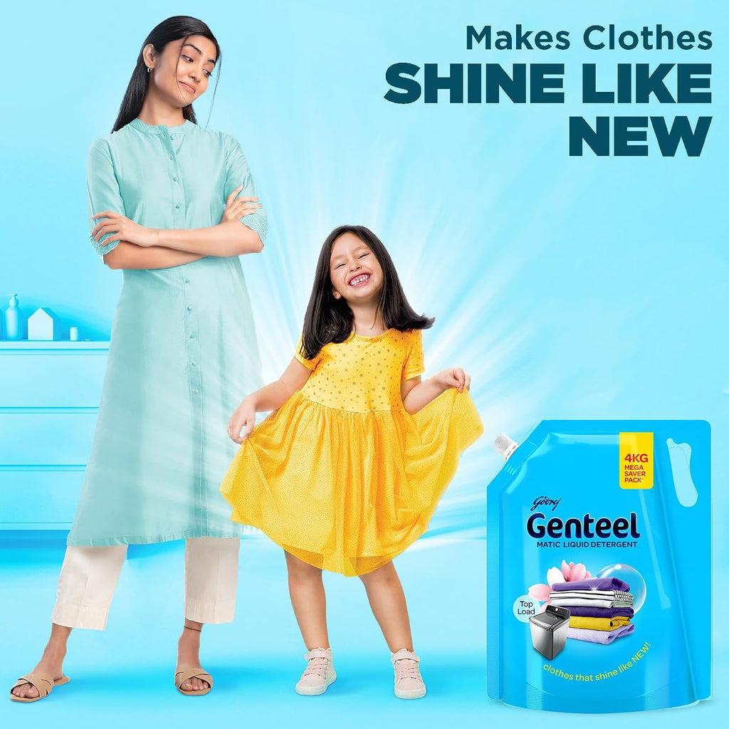 Genteel Matic Liquid Detergent Refill Pouch for Top load Washing - 2kg | No Soda Formula | with Added Fabric Conditioner