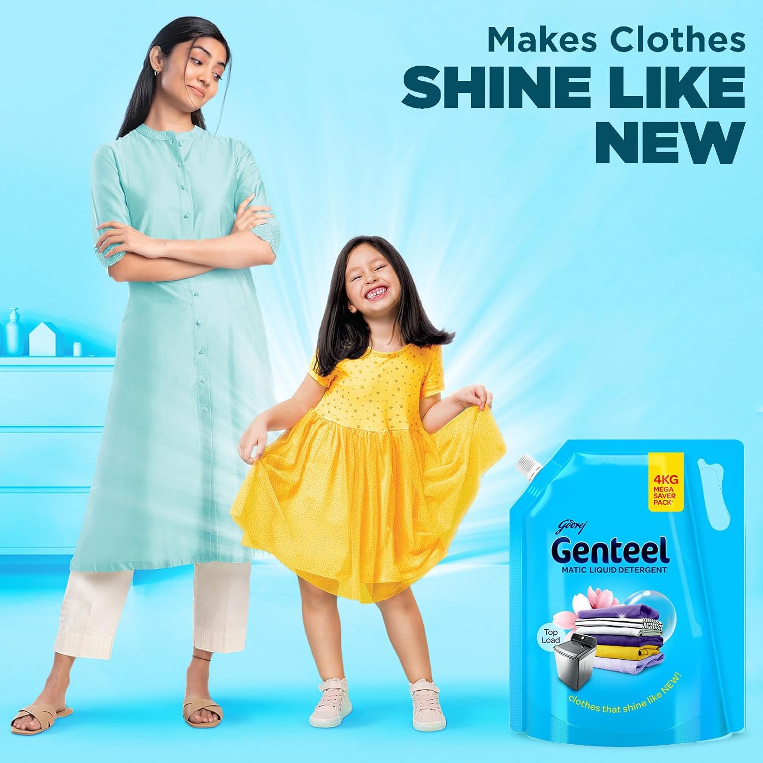 Genteel Matic Liquid Detergent Refill Pouch for Top load Washing - 2kg | No Soda Formula | with Added Fabric Conditioner