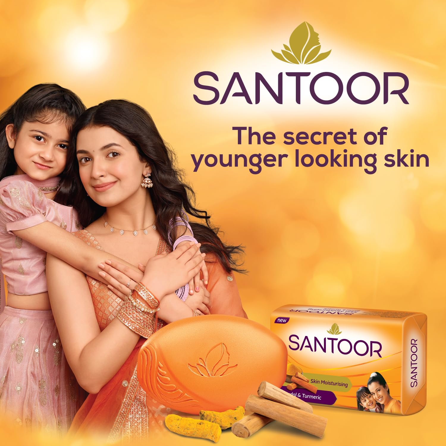 Santoor Skin Moisturizing Sandal & Turmeric  For All Skin Types| Pack of 4, 100g