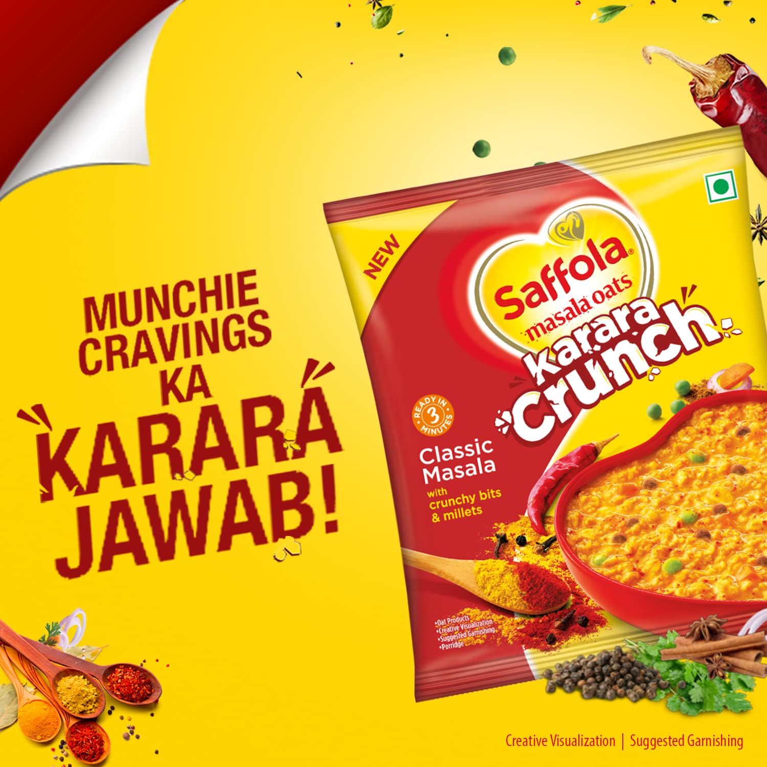 Saffola Masala Oats Karara Crunch,  500g| Tasty Evening Snack,