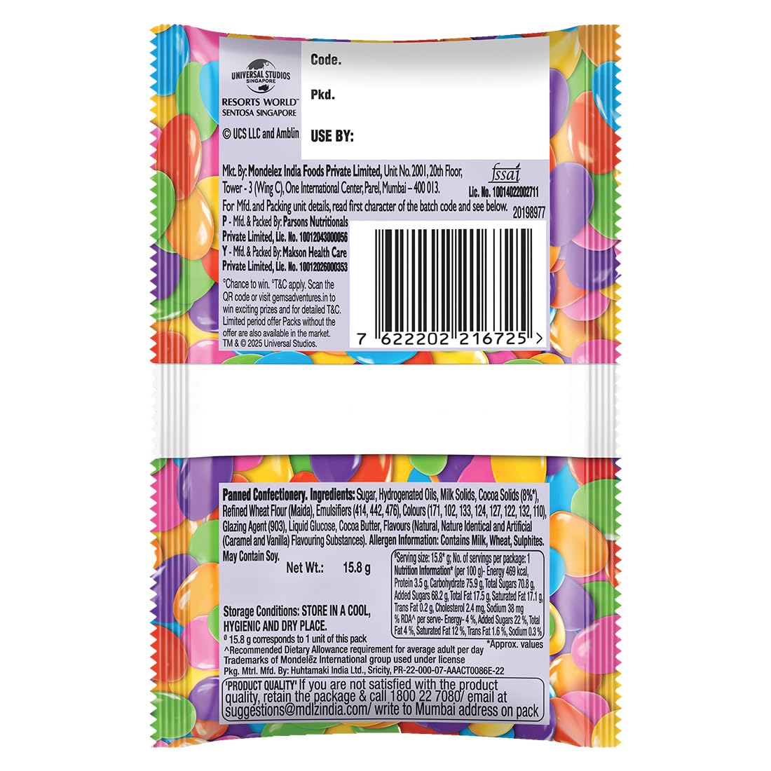Cadbury Gems Chocolate Pouch, 15.8 g