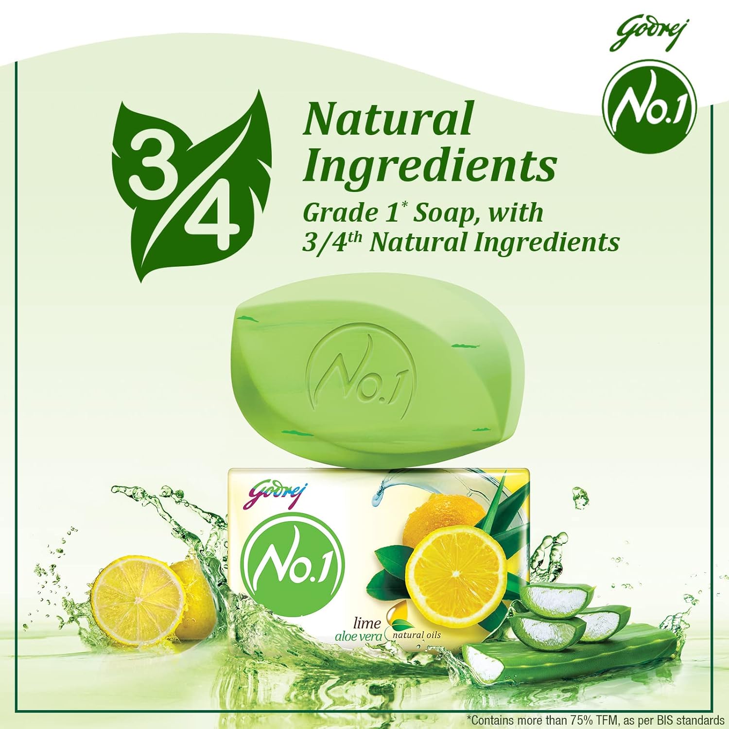 Godrej No.1 Lime & Aloe Vera (150g),  - High TFM (Grade 1 Soap), Long-Lasting Fragrance