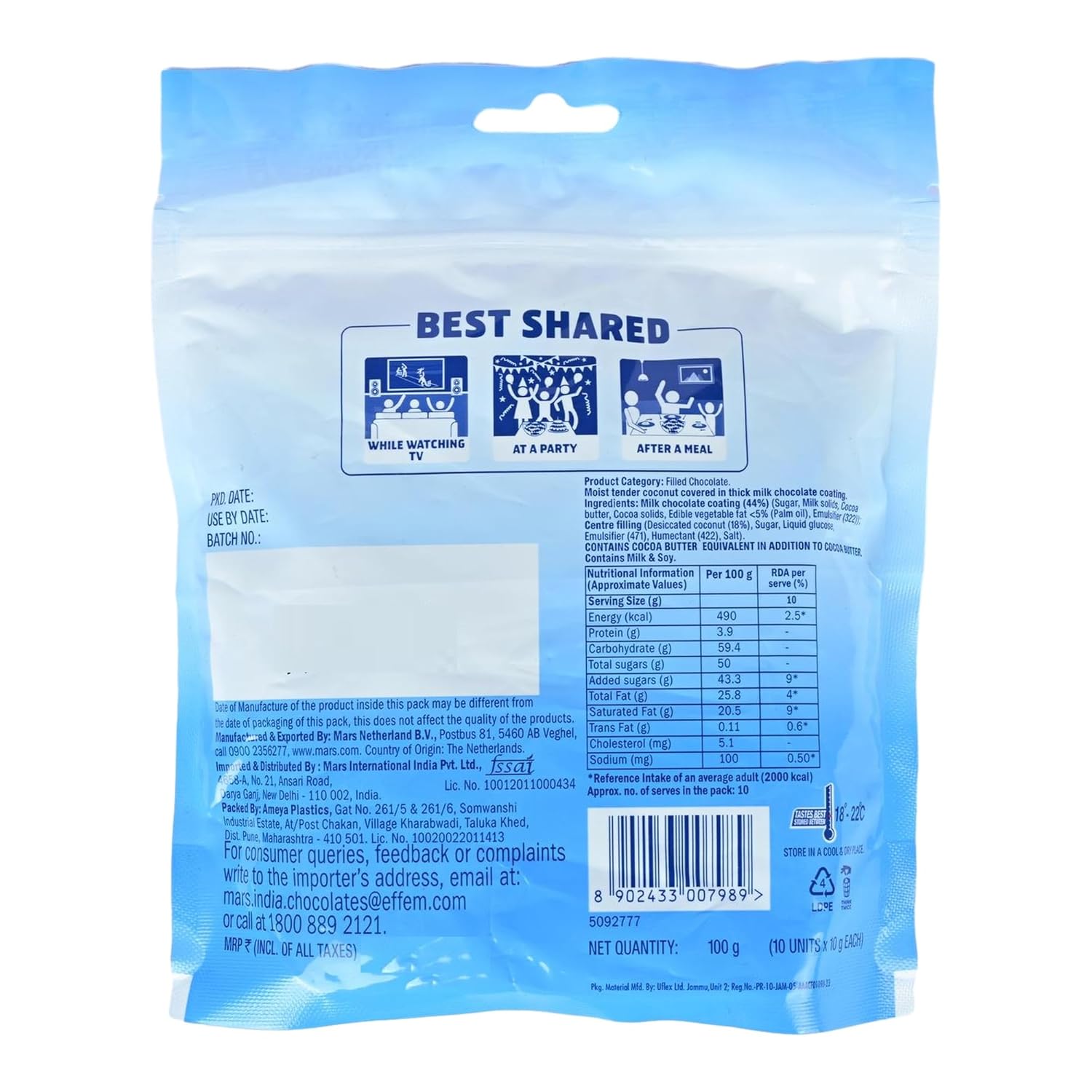 Bounty Miniatures Chocolate, Coconut, 100 gm