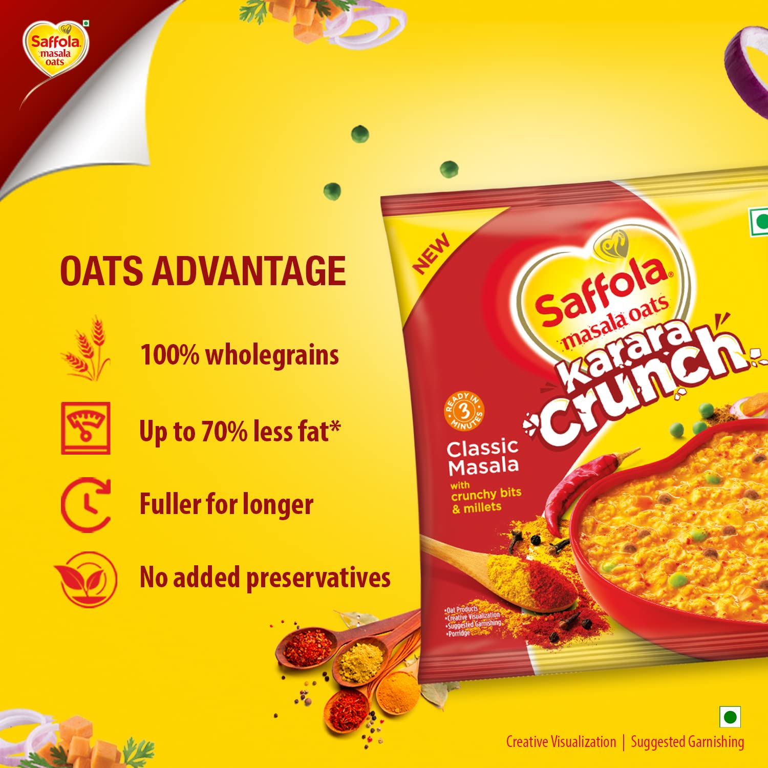 Saffola Masala Oats Karara Crunch,  500g| Tasty Evening Snack,