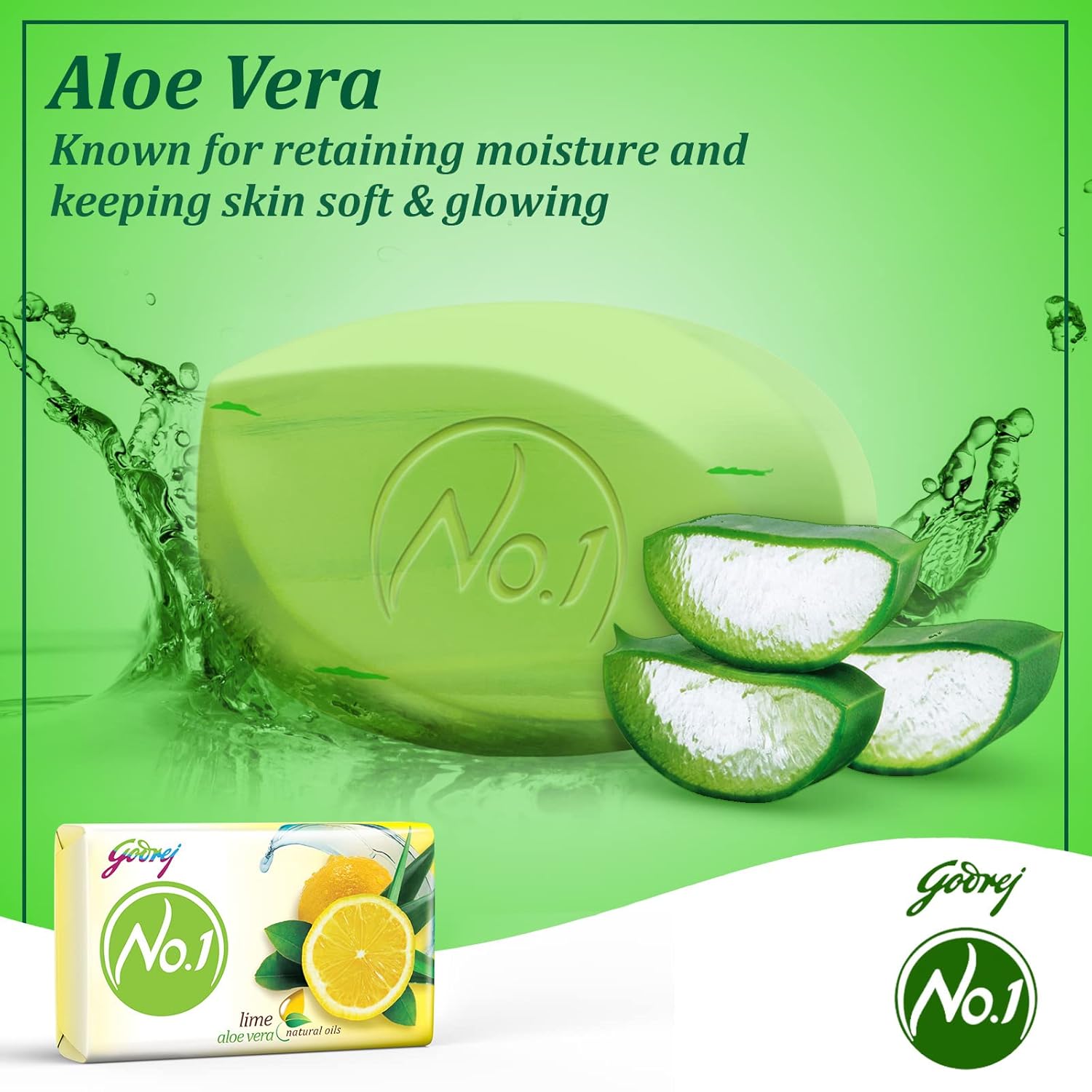 Godrej No.1 Lime & Aloe Vera (150g),  - High TFM (Grade 1 Soap), Long-Lasting Fragrance