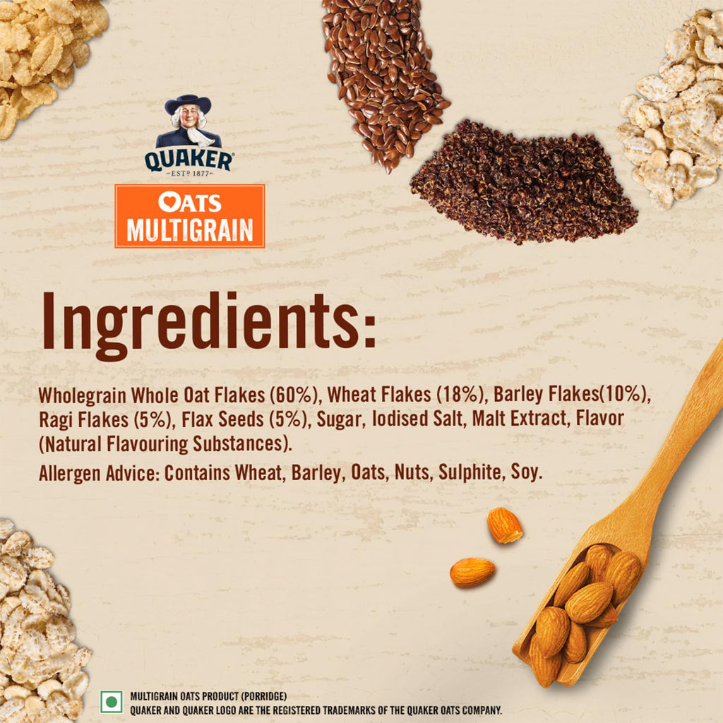 Quaker Oats Multigrain 600g, Rolled Oats, with Ragi, Barley, Flax seeds, and Wheat