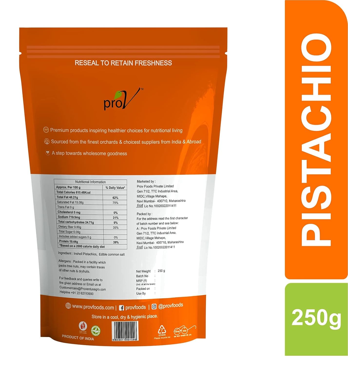 ProV Premium - Pistachio California Roasted & Salted 250 gm