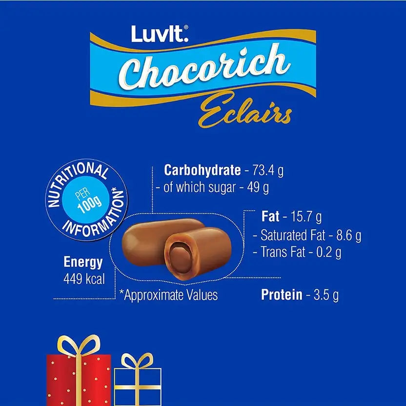 LuvIt Chocorich Classic Eclairs Chocolate | Birthday Party Pack | Caramels  (1 x 390 g)