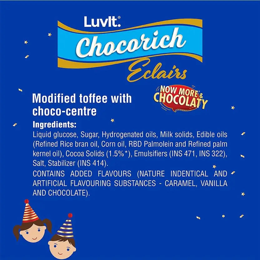 LuvIt Chocorich Classic Eclairs Chocolate | Birthday Party Pack | Caramels  (1 x 390 g)