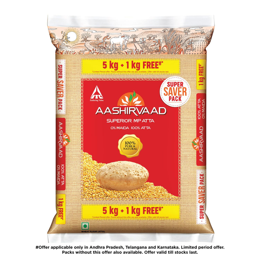 Aashirvaad Superior MP Atta, 100% Whole Wheat Flour, 0% Maida, 5kg