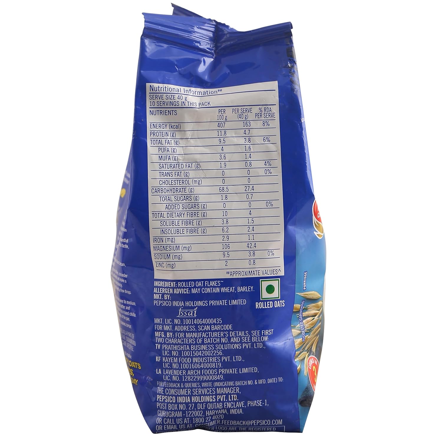 Quaker Oats 400g, Oats Natural Wholegrain