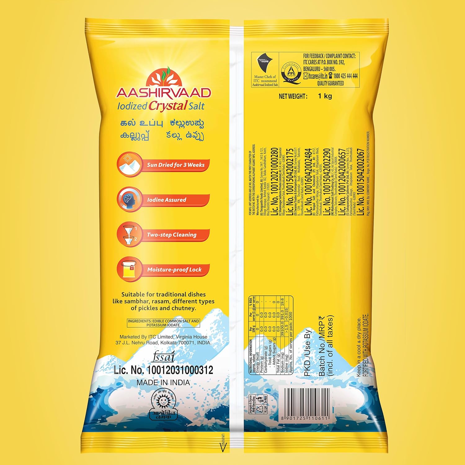 Aashirvaad Iodized Crystal Salt, 1kg