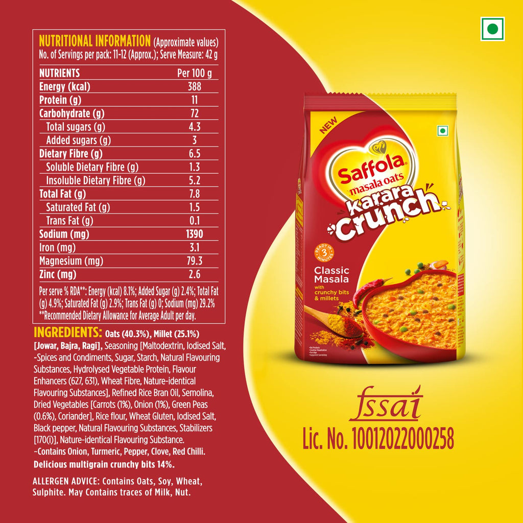 Saffola Masala Oats Karara Crunch,  500g| Tasty Evening Snack,