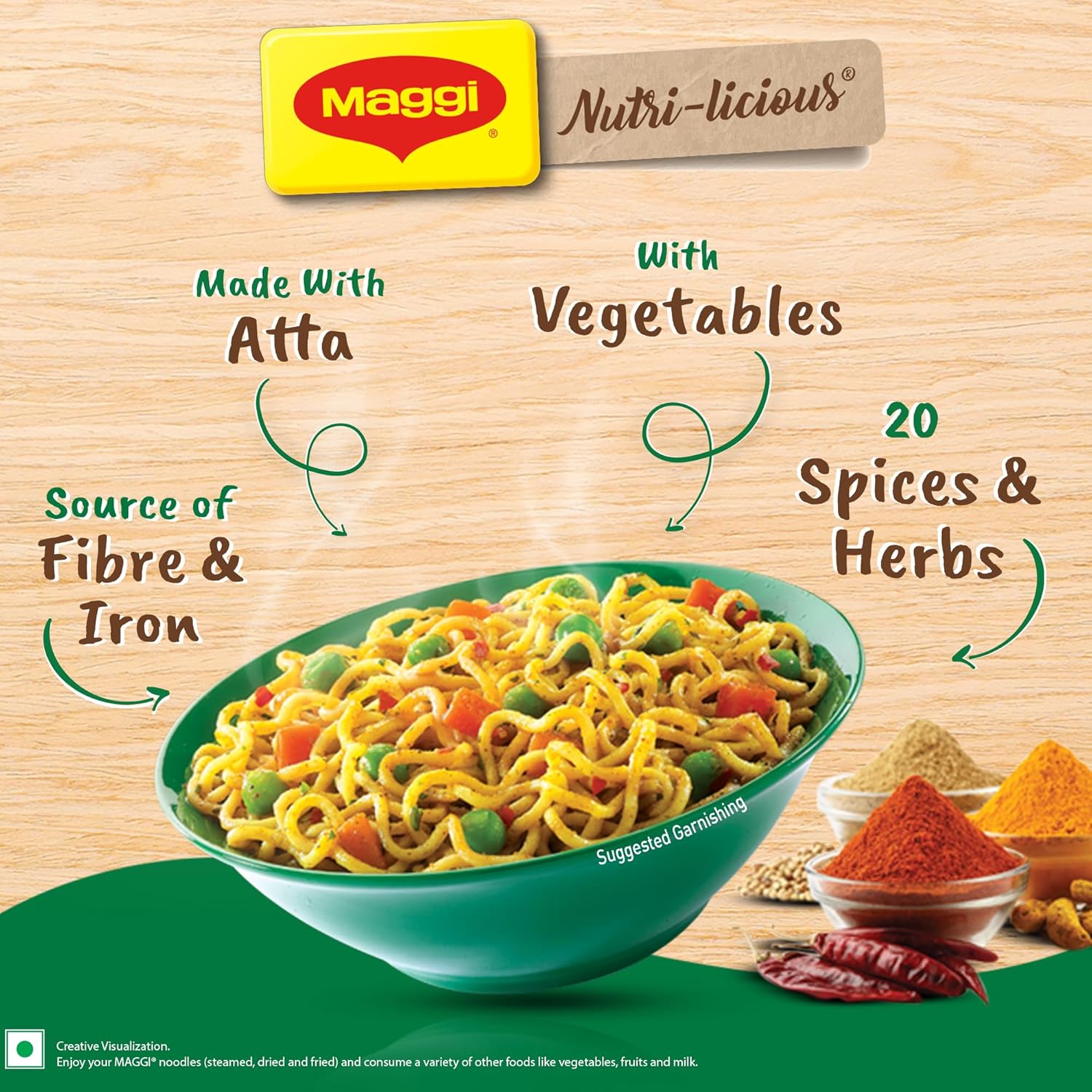 MAGGI Nutri-licious Veg Atta Masala Noodles, Instant Noodles with 20 Spices &amp; Delicious Taste, 290 g Packet