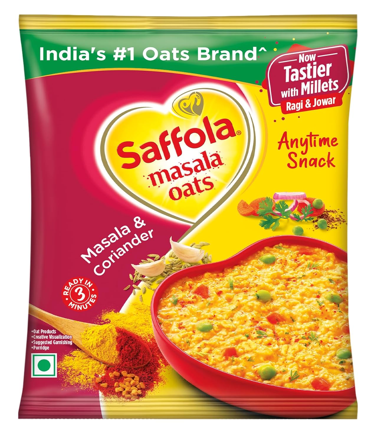 Saffola Masala Oats|38g| Masala Coriander | Tasty, Anytime Snack | Ready in 3 mins