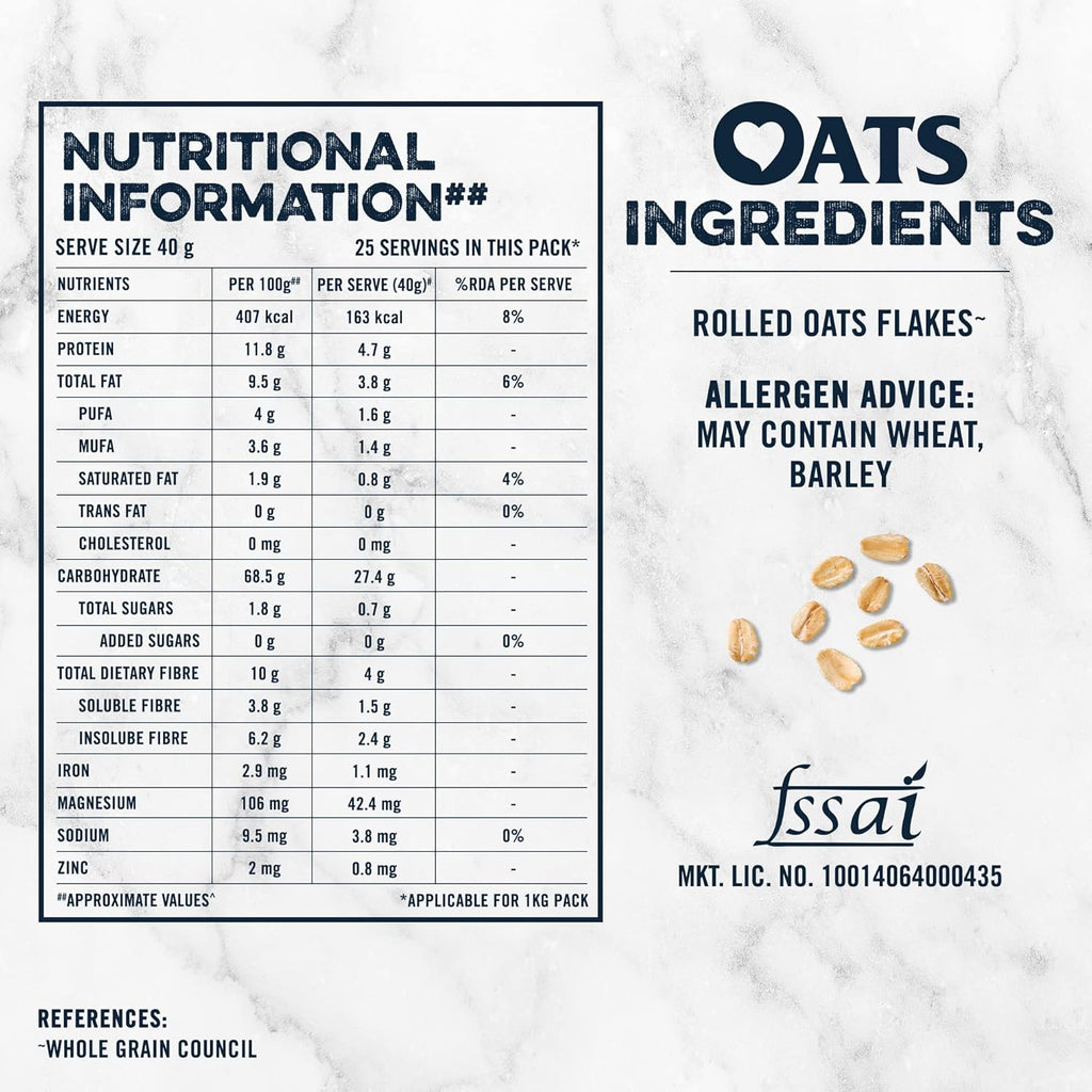 Quaker Oats 1Kg, Rolled Oats Natural Wholegrain, Nutritious Breakfast Cereals