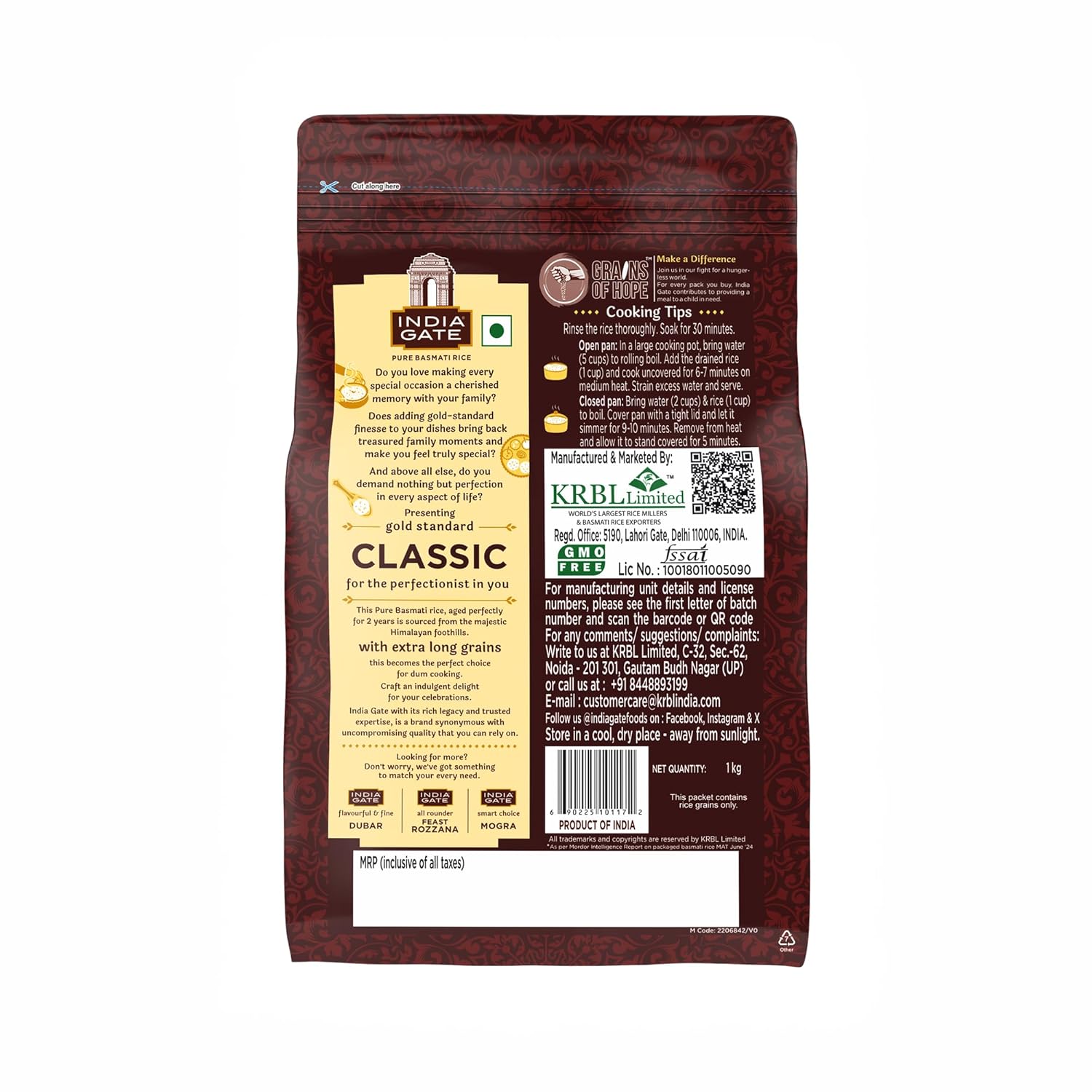 India Gate Basmati Rice Pouch, Classic, 1kg