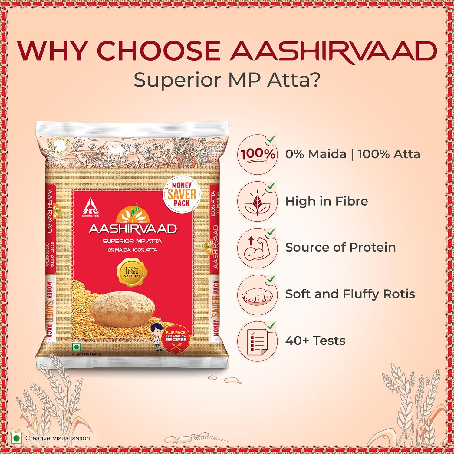 Aashirvaad Superior MP Atta, 100% Whole Wheat Flour, 0% Maida, 5kg